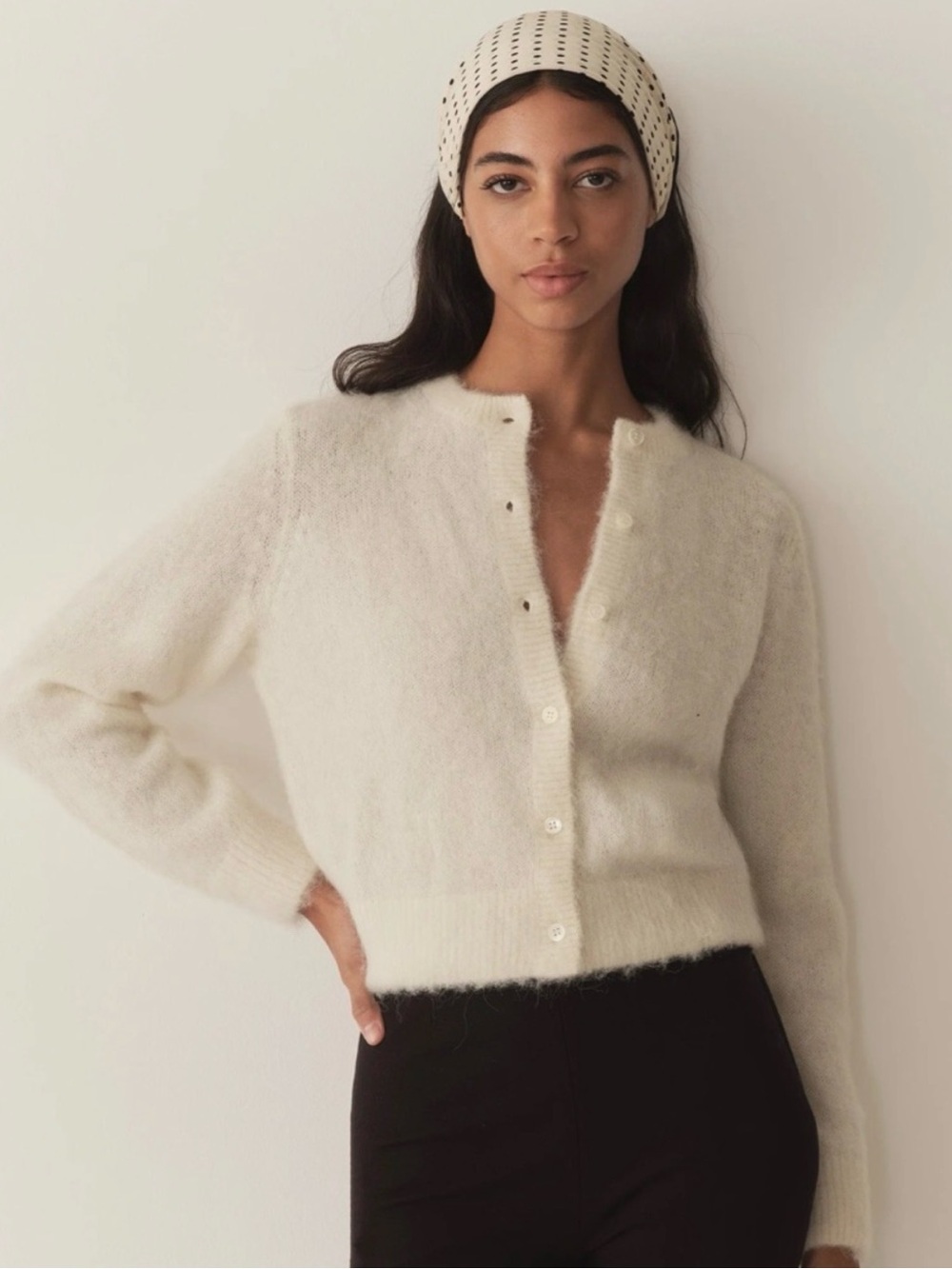 Doen Lilette Alpaca Blend Cardigan Sweater in Sea Salt - Womens Small